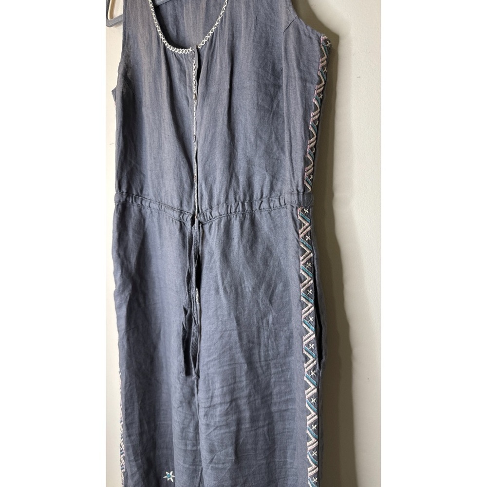 Johnny Was Elia Embroidered Linen Tie Waist Jumpsuit Gray Size Small - Picture 4 of 7